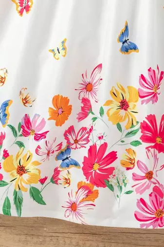 Off white color printed cotton blend fit&flared style dresses
