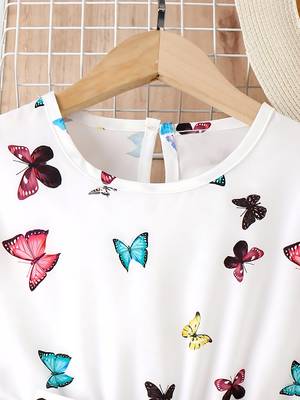 White color printed cotton blend fit&flared style dresses 5