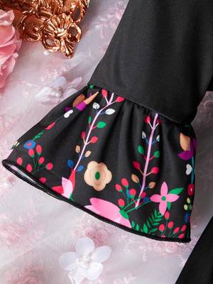 Jet black color printed cotton blend fit&flared style dresses 3