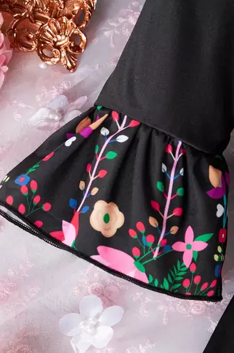 Jet black color printed cotton blend fit&flared style dresses