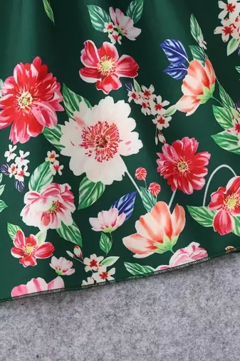 Green color printed cotton blend fit&flared style dresses