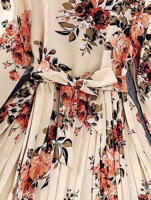 Cream color printed cotton blend fit&flared style dresses 4