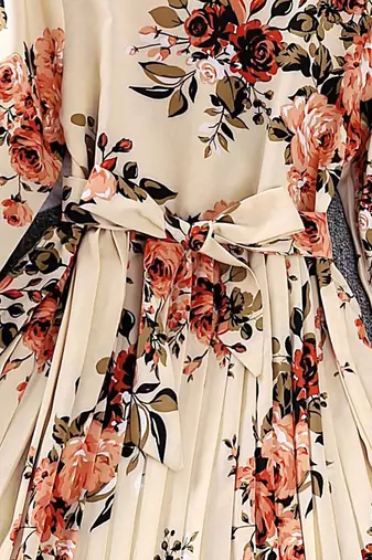 Cream color printed cotton blend fit&flared style dresses