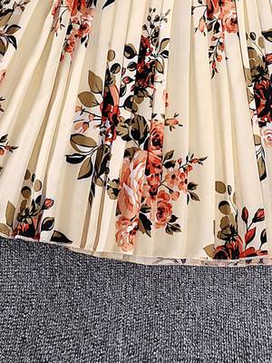 Cream color printed cotton blend fit&flared style dresses 5