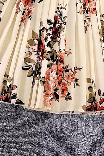Cream color printed cotton blend fit&flared style dresses