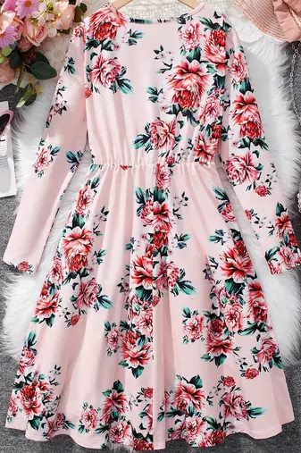 Baby pink color printed cotton blend fit&flared style dresses
