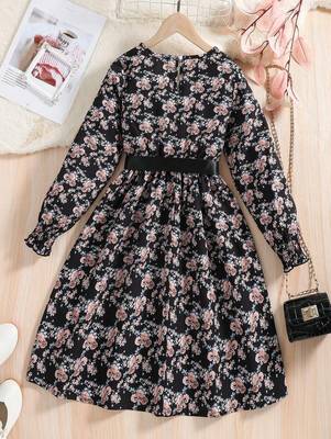 Black color printed cotton blend fit&flared style dresses 2