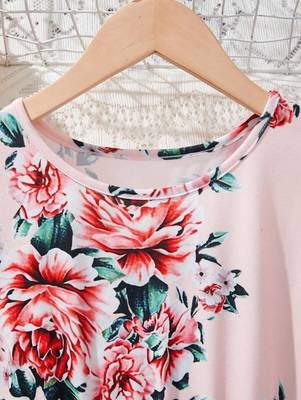 Baby pink color printed cotton blend fit&flared style dresses 3