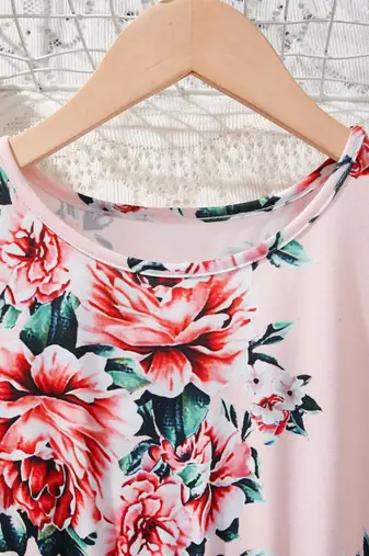 Baby pink color printed cotton blend fit&flared style dresses