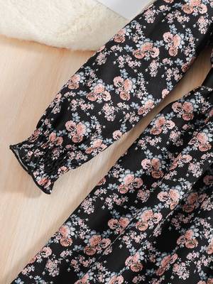 Black color printed cotton blend fit&flared style dresses 3