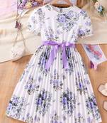 Purple color printed cotton blend fit&flared style dresses