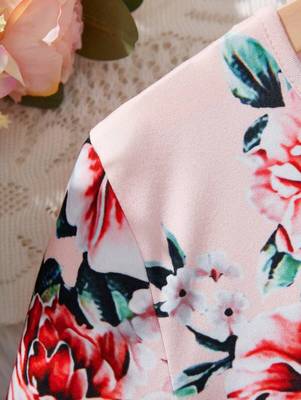 Baby pink color printed cotton blend fit&flared style dresses 5
