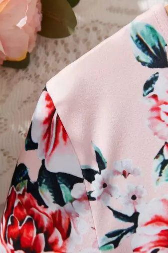 Baby pink color printed cotton blend fit&flared style dresses