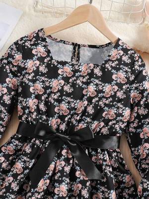 Black color printed cotton blend fit&flared style dresses 4