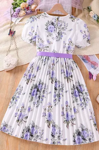 Purple color printed cotton blend fit&flared style dresses