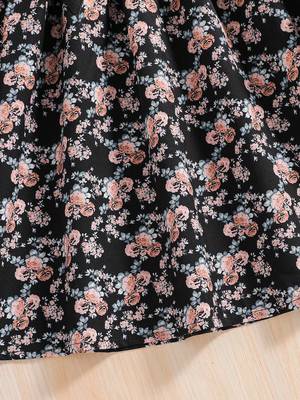 Black color printed cotton blend fit&flared style dresses 5