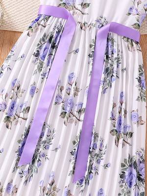 Purple color printed cotton blend fit&flared style dresses 3