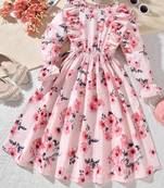 Soft pink color printed cotton blend fit&flared style dresses