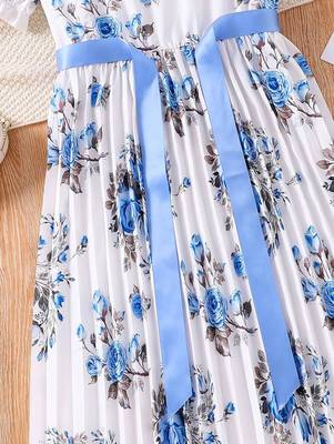Blue color printed cotton blend fit&flared style dresses 3