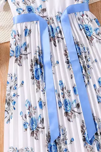 Blue color printed cotton blend fit&flared style dresses