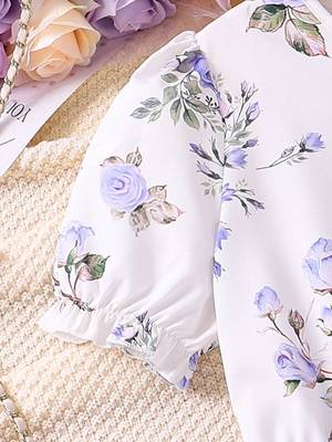Purple color printed cotton blend fit&flared style dresses 5