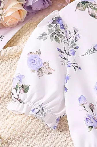 Purple color printed cotton blend fit&flared style dresses
