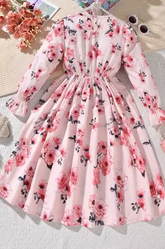 Soft pink color printed cotton blend fit&flared style dresses