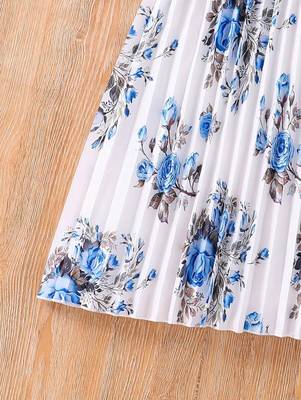 Blue color printed cotton blend fit&flared style dresses 4