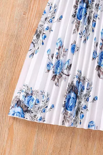Blue color printed cotton blend fit&flared style dresses