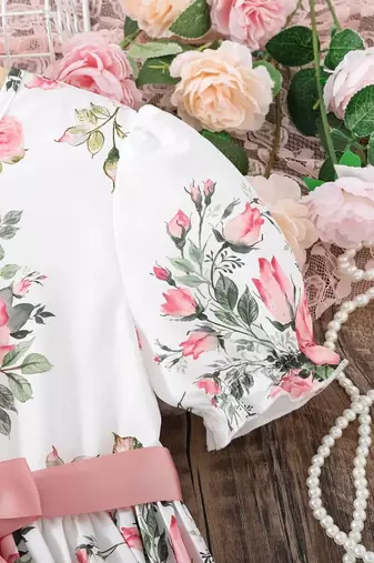 Snow white color printed cotton blend fit&flared style dresses