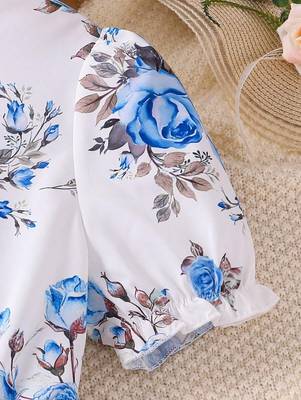 Blue color printed cotton blend fit&flared style dresses 5