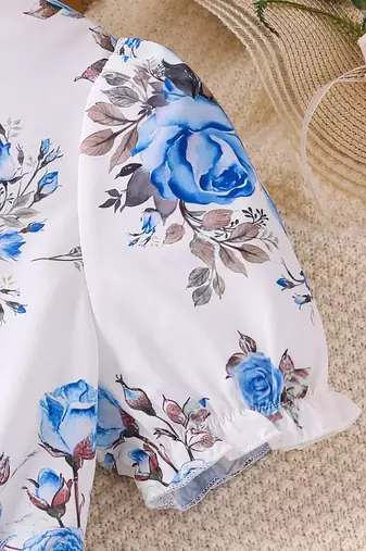 Blue color printed cotton blend fit&flared style dresses