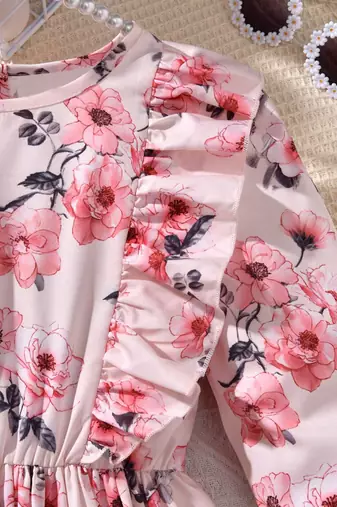 Soft pink color printed cotton blend fit&flared style dresses