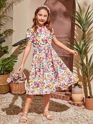 Multi color printed cotton blend fit&flared style dresses 1