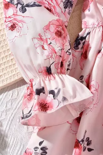 Soft pink color printed cotton blend fit&flared style dresses