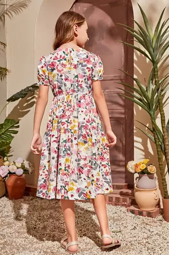 Multi color printed cotton blend fit&flared style dresses