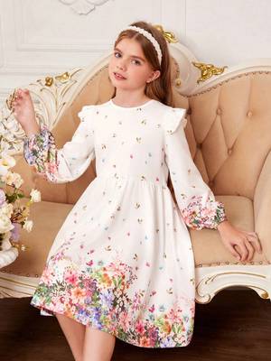 Frost color printed cotton blend fit&flared style dresses 1