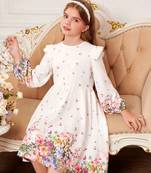 Frost color printed cotton blend fit&flared style dresses
