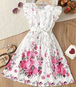 Daisy color printed cotton blend fit&flared style dresses
