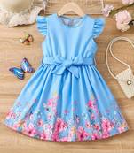 Sky color printed cotton blend fit&flared style dresses