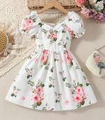 White rice color printed cotton blend fit&flared style dresses