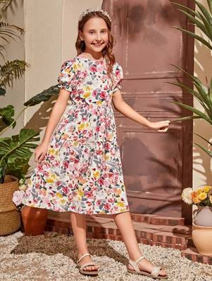 Multi color printed cotton blend fit&flared style dresses 3