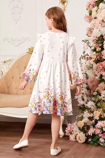 Frost color printed cotton blend fit&flared style dresses