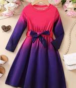 Pink-blue color printed cotton blend fit&flared style dresses