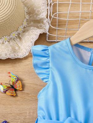 Sky color printed cotton blend fit&flared style dresses 4