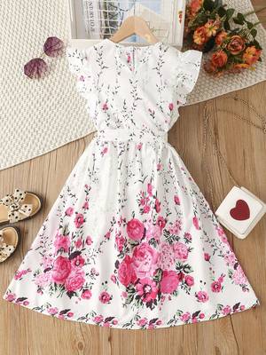 Daisy color printed cotton blend fit&flared style dresses 4