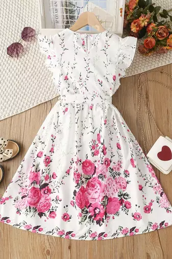Daisy color printed cotton blend fit&flared style dresses