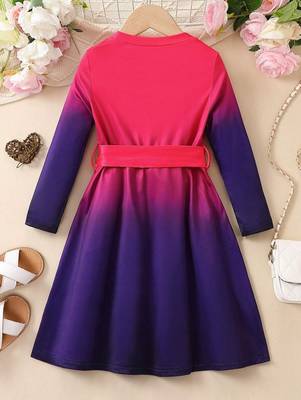 Pink-blue color printed cotton blend fit&flared style dresses 2
