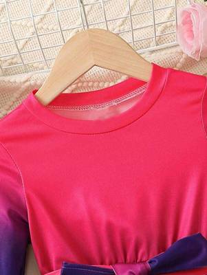 Pink-blue color printed cotton blend fit&flared style dresses 3