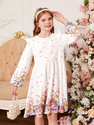 Frost color printed cotton blend fit&flared style dresses 5